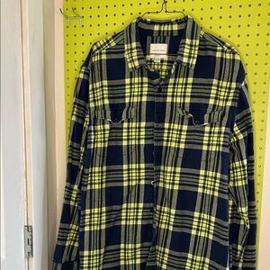 American Eagle Outfitters Navy and Lime Plaid Shirt